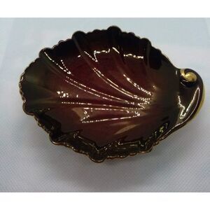 🌴Carlton ware gold leaf maroon 5in dish Ware Hand Painted ceramic, signed